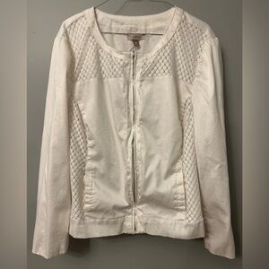 T Tahari Cream Bomber Jacket with Textured Accents